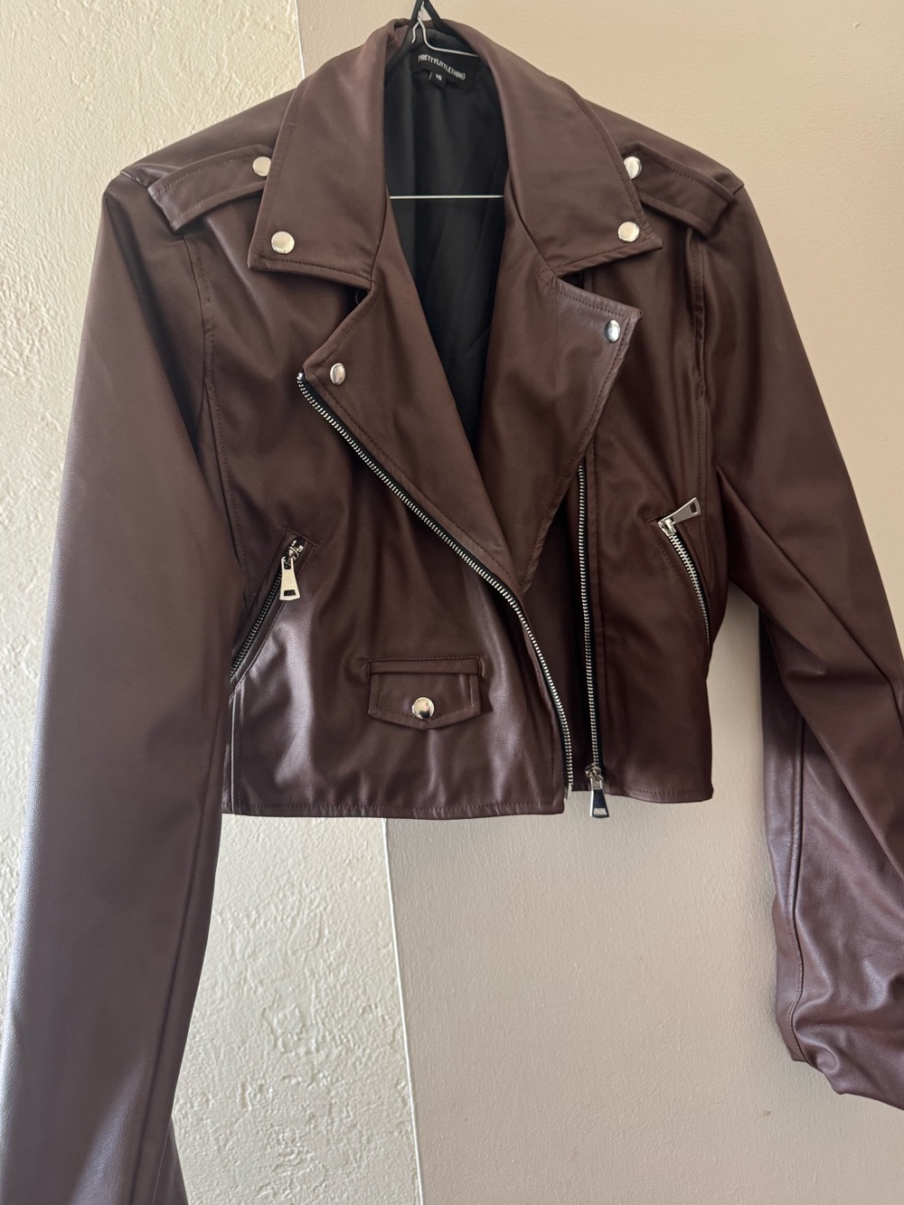 PrettyLittleThing Chocolate Brown Faux Leather Biker Jacket